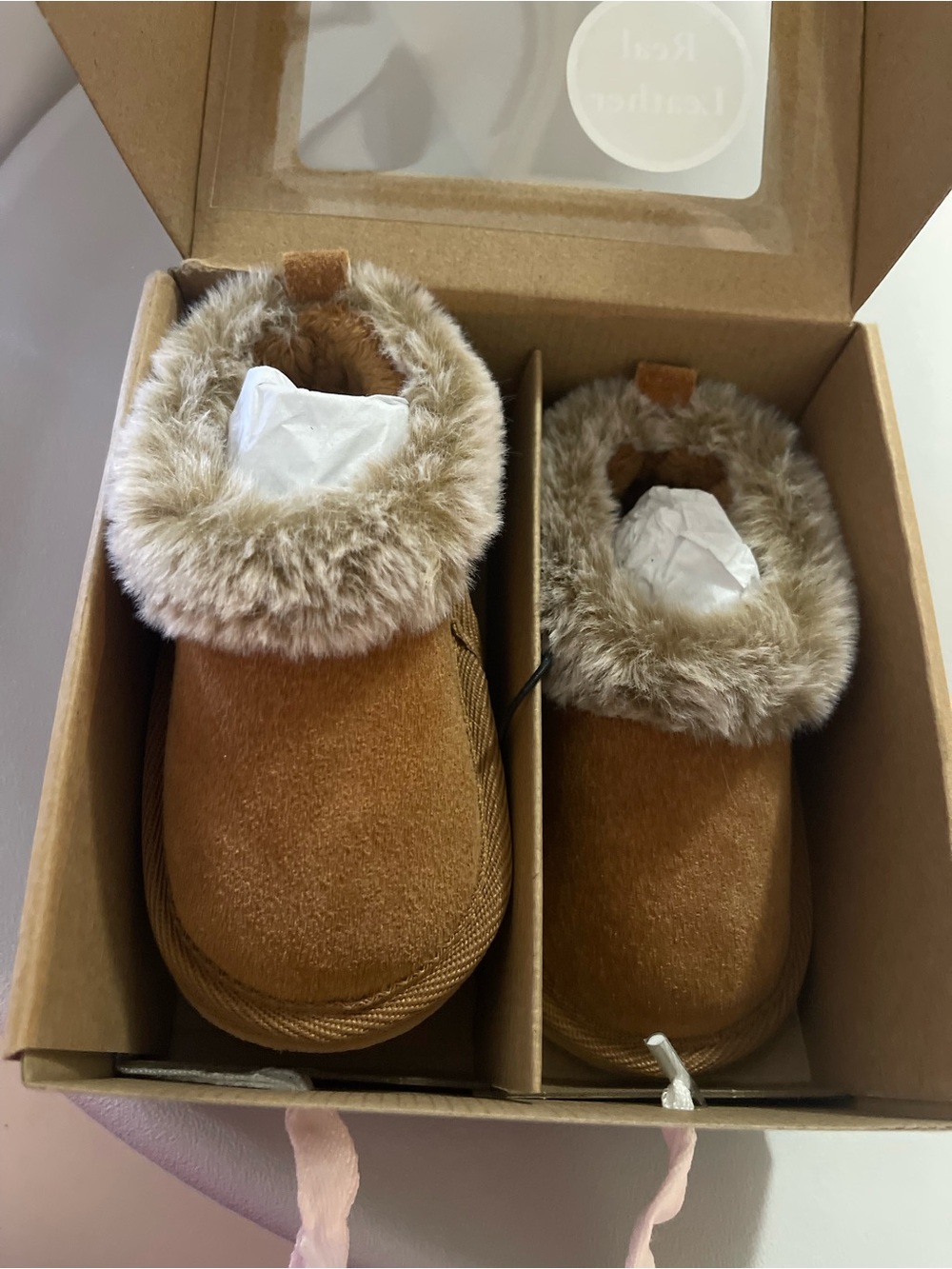 Baby Faux-Fur Lined Booties in Light Brown